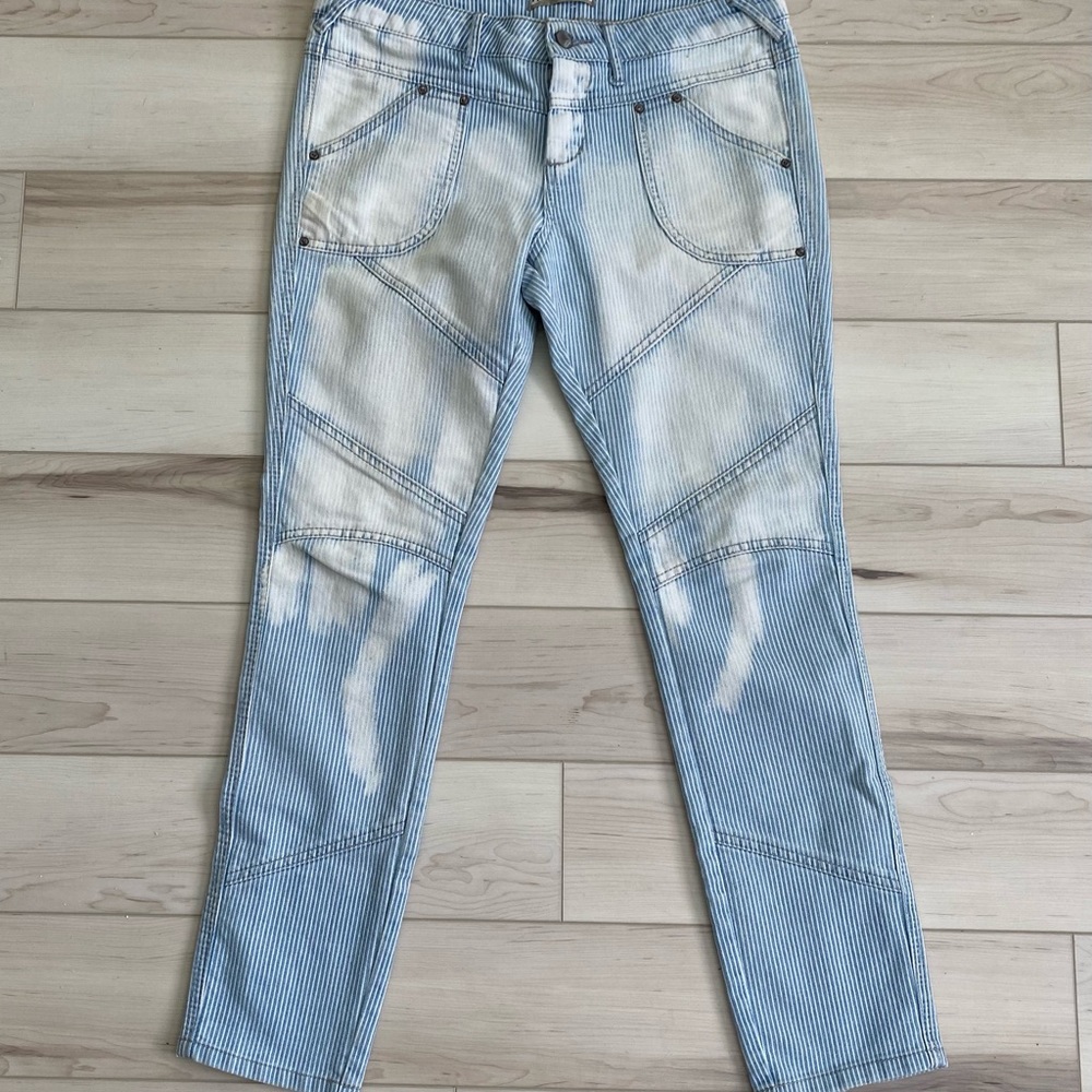 Free People Bleached "Conductor" Striped Moto Jeans